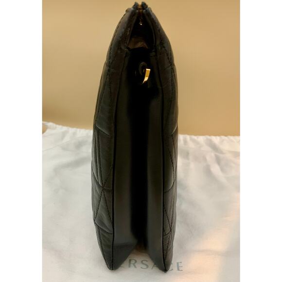 VERSACE Virtus V Bag Black Shoulder Crossbody Clutch Quilted Strap Authentic NEW - Picture 7 of 15